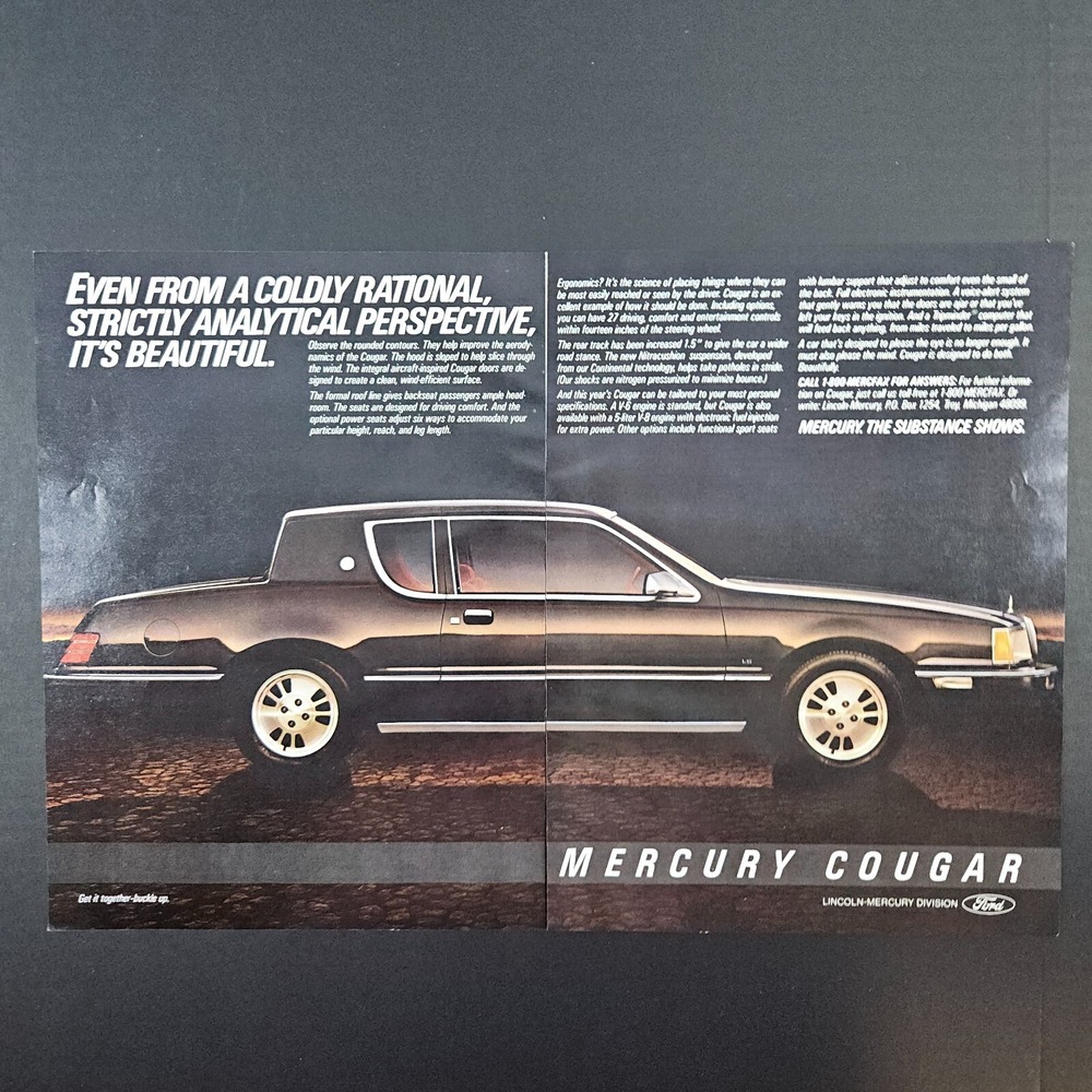 1983 Mercury Cougar Vintage Print Ad Ford Lincoln Troy MI Garage Mancave Shop